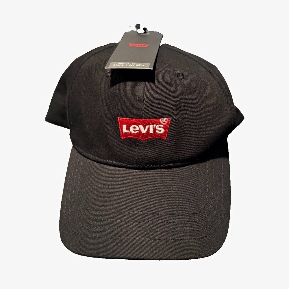 Levis Mens Black Batwing Logo Baseball Cap Dad Hat Adjustable Snapback